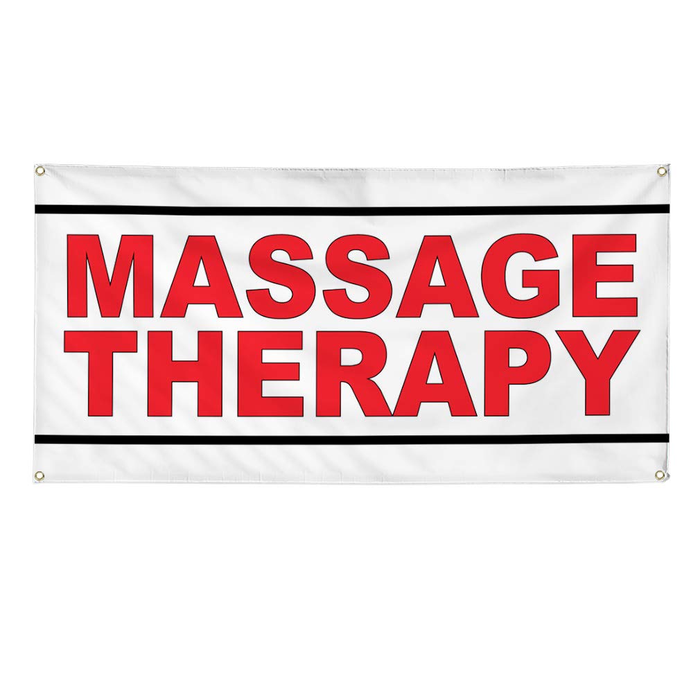 Massage Therapy Red Vinyl Banner - Weatherproof Outdoor Business Sign with 8 Grommets (48x96 Inches) - Perfect for Yard, Industrial & Retail Advertising