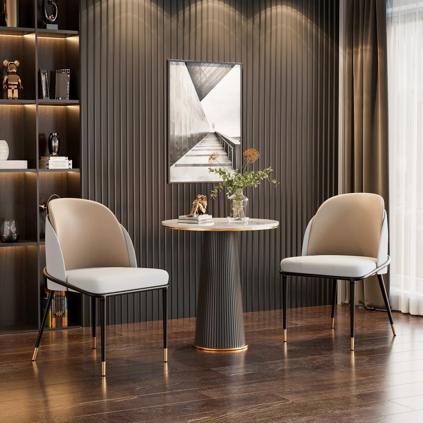 Luxury Faux Leather Dining Chairs Set of 2 - Modern PU Leather Accent Chairs for Kitchen, Dining Room & Office - Comfortable Mid-Century Style Seating for Home Decor & Entertaining