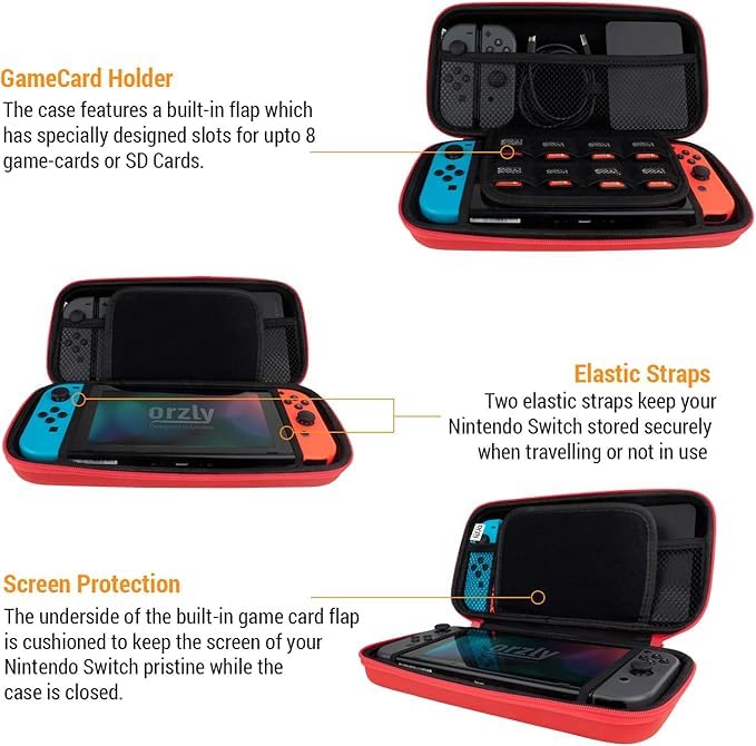 Orzly Protective Hard Travel Carry Case for Nintendo Switch & Switch OLED - Portable Shell Pouch with Storage Pockets for Games & Accessories | Perfect for Travel, Commuting & Home Storage
