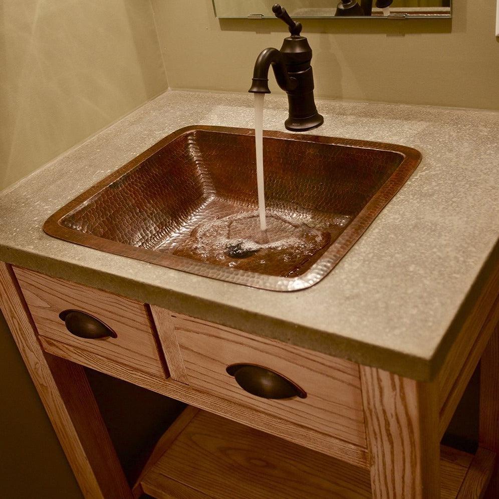Premier 19-Inch Rectangle Hammered Copper Undermount Bathroom Sink - LREC19DB | Vintage Farmhouse Style for Bathroom & Powder Room Remodel