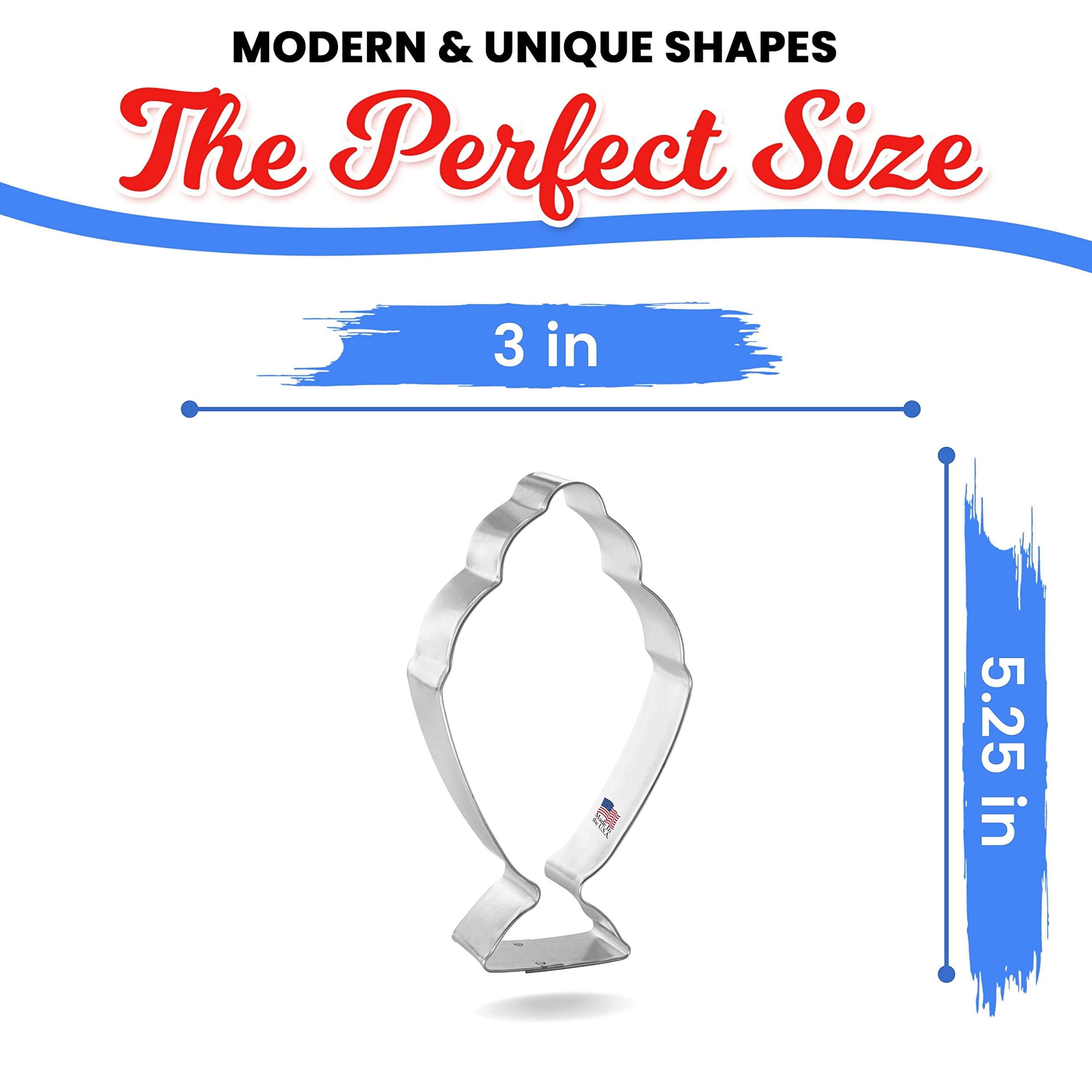 5 Inch Ice Cream Sundae Cookie Cutter - Premium Tin Plated Steel Cookie Mold | Made in USA by Foose | Perfect for Baking, Party Treats & DIY Dessert Decorations