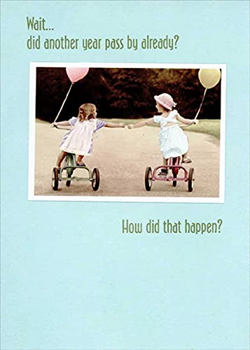 RSVP Birthday Greeting Card for Women - Cute Girls on Tricycles Design with Blue Background | Perfect for Sister, Daughter, or Friend's Birthday Celebration