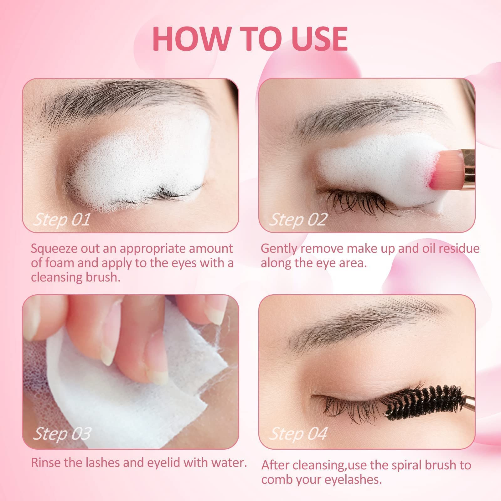 **Eyelash Extension Cleanser 60ml - Sulfate & Paraben Free Lash Wash with Mascara Wand & Brush - Gentle Foaming Cleanser for Extensions - Makeup Remover for Salon & Home Use (2 fl.oz) - Perfect for Daily Lash Care & Professional Treatments**