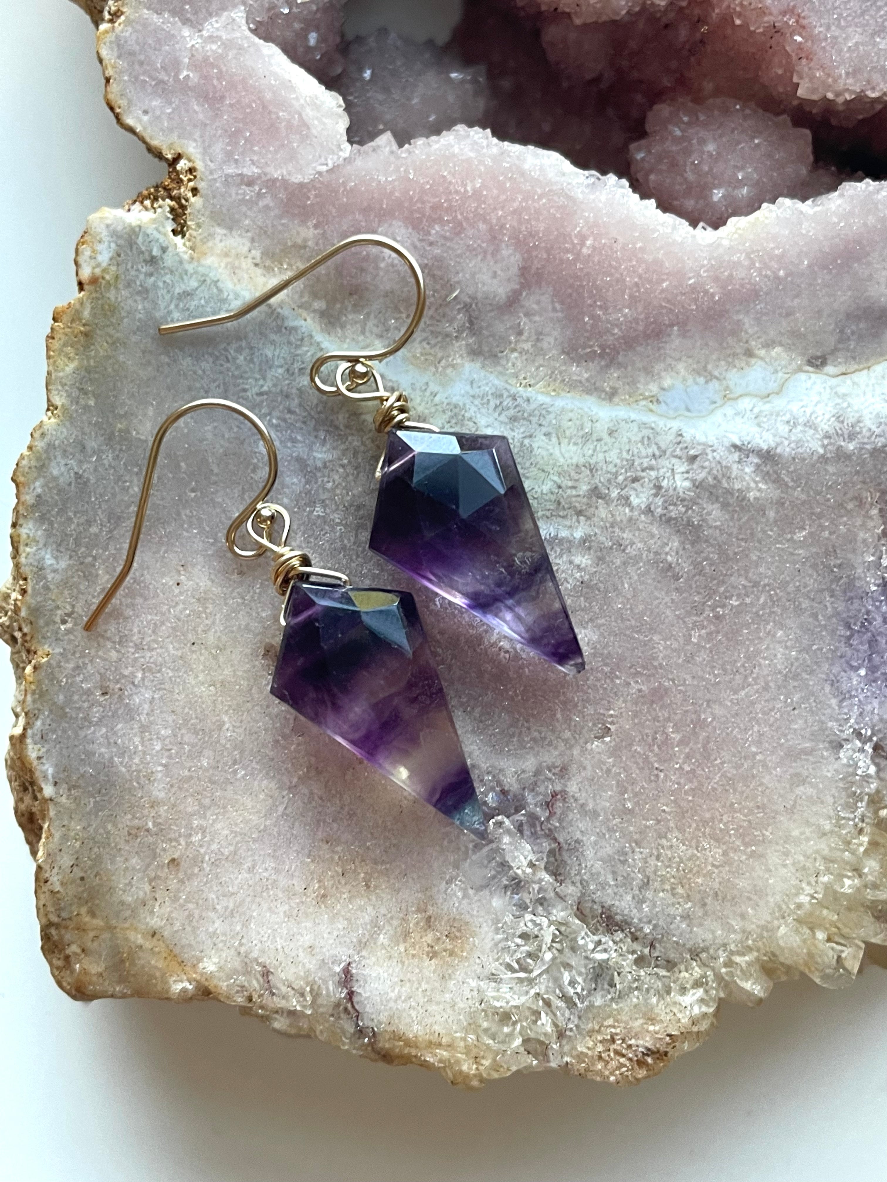 Fluorite Statement Earrings - 14K Gold Filled or 925 Sterling Silver Dangle Earrings for Women | Elegant Jewelry Gift for Birthday, Anniversary & Special Occasions