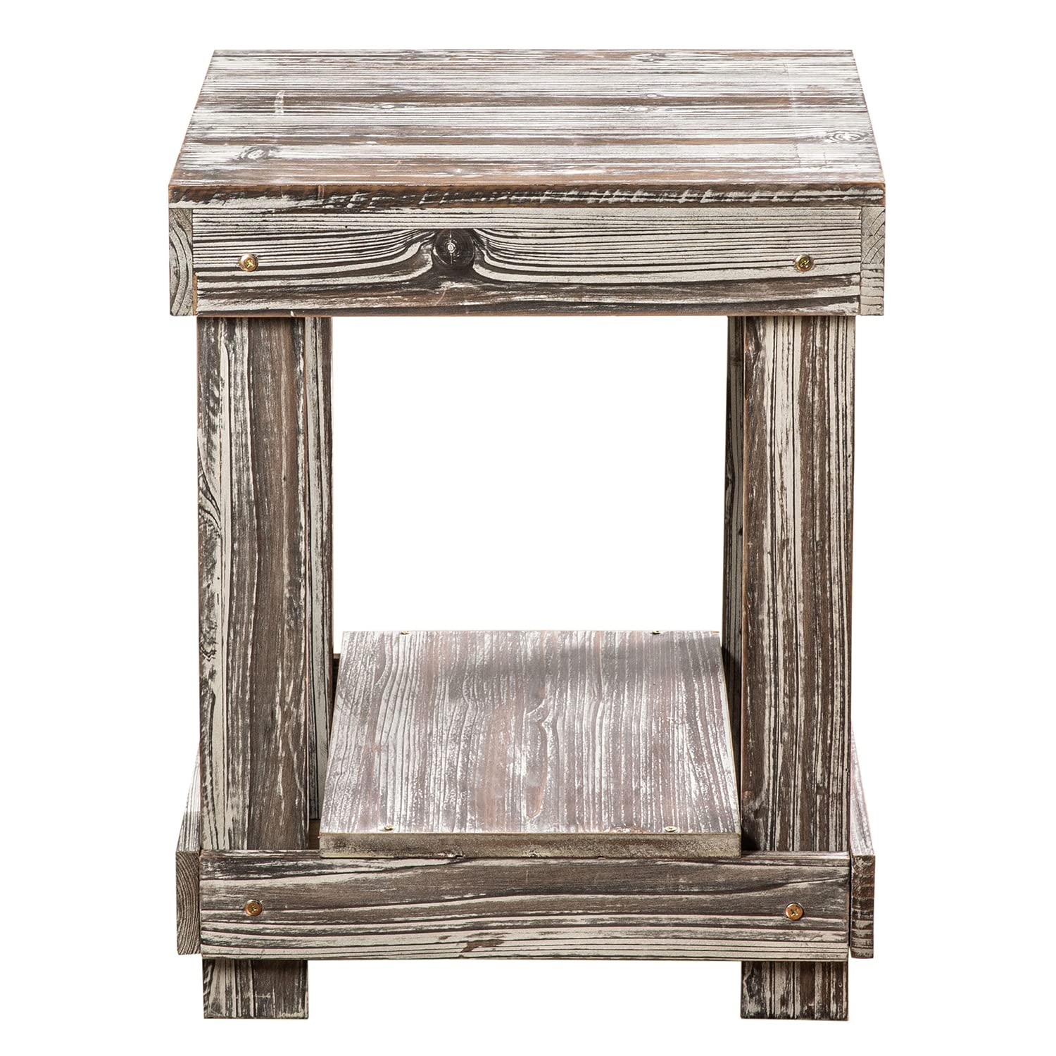 Rustic End Table with Storage Shelf - Torched Wood Nightstand Side Table for Living Room, Bedroom, Dorm - Small Space Furniture for Home Decor & Organization