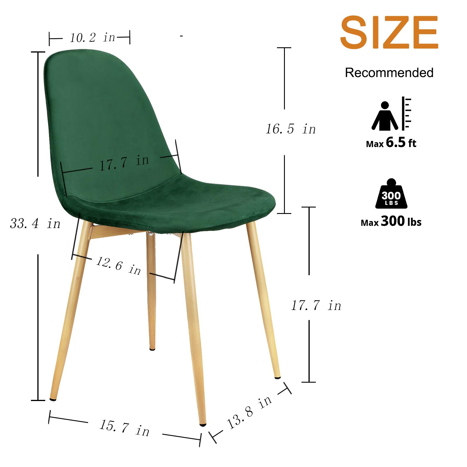 Set of 4 Mid Century Modern Velvet Upholstered Dining Chairs with Metal Legs - Dark Green Kitchen Side Chairs for Dining Room & Breakfast Nook