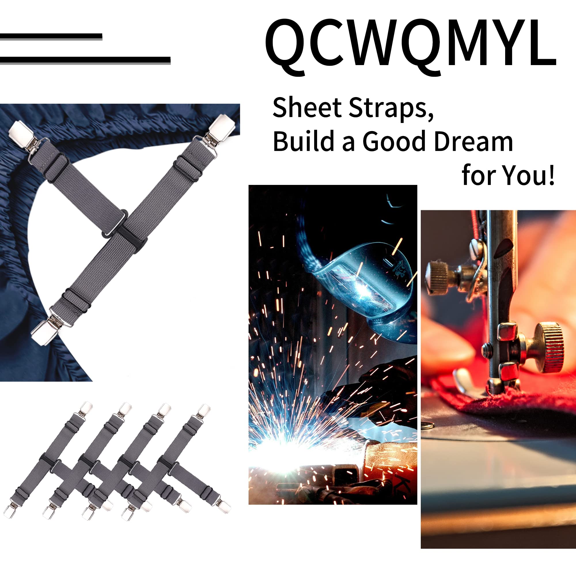 **4-Pack Premium Fitted Sheet Straps - Heavy Duty Bed Sheet Clips for Secure Hold - Grey Sheet Suspenders - Perfect for Deep Pocket Sheets & Adjustable Beds**    *(Ideal for keeping sheets snug on mattresses, preventing slips during sleep, and organizing bedding in homes, hotels, or RVs.)*
