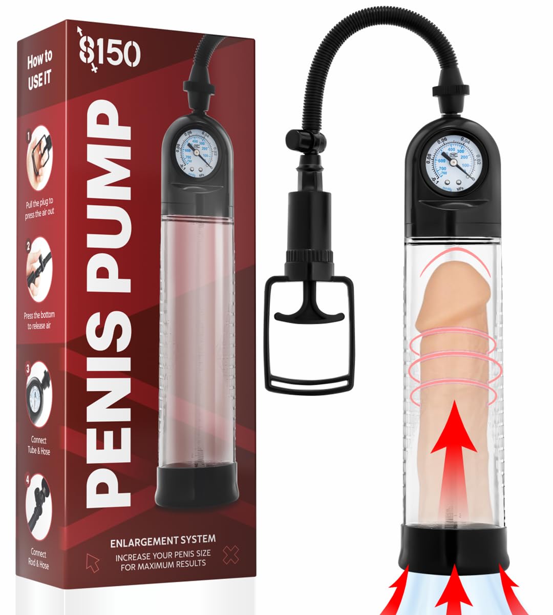 Premium Manual Penis Pump for Men - Vacuum Enlargement Device, Male Enhancement Extender, Adult Sex Toy for Stimulation & Training (Black) - Perfect for Solo Play & Couples Intimacy