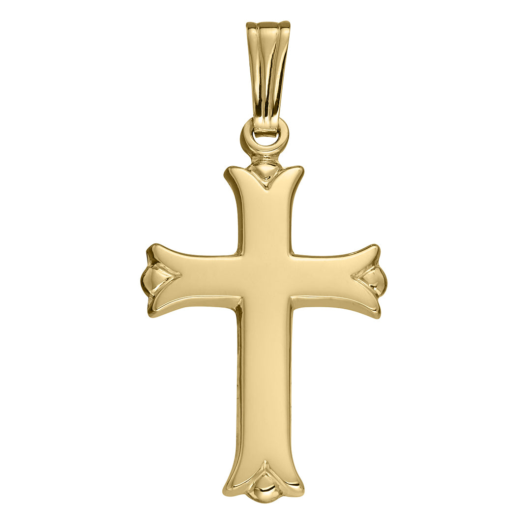 14K Yellow Gold Engraved Cross Pendant Necklace - 15x30mm Religious Jewelry for Women, Perfect for Baptism, Confirmation & Everyday Wear