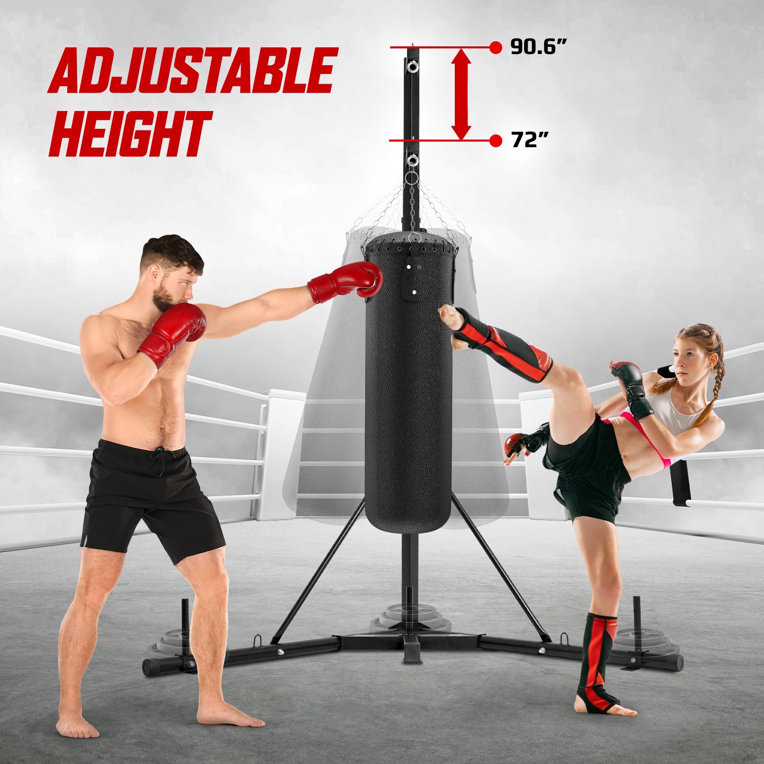 Yes4All 150lbs Portable Heavy Bag Stand - Foldable Boxing Bag Stand with Lock Pins & Adjustable Height for Home Gym, MMA Training, Kickboxing Workouts
