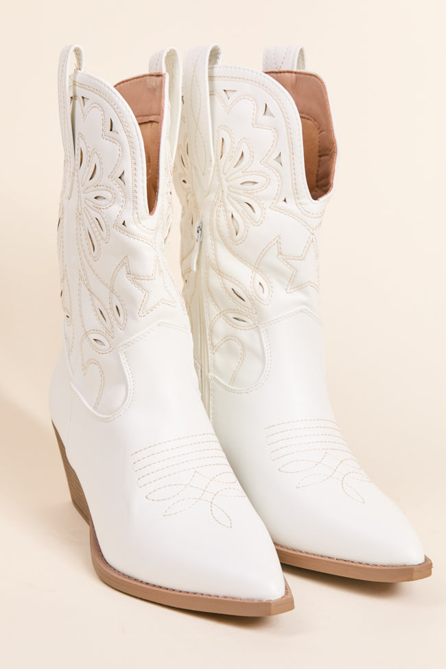 Elk White Cowboy Boots for Women - Western Ankle Booties with Comfortable Heel - Perfect for Country Dancing, Rodeo, and Casual Outfits