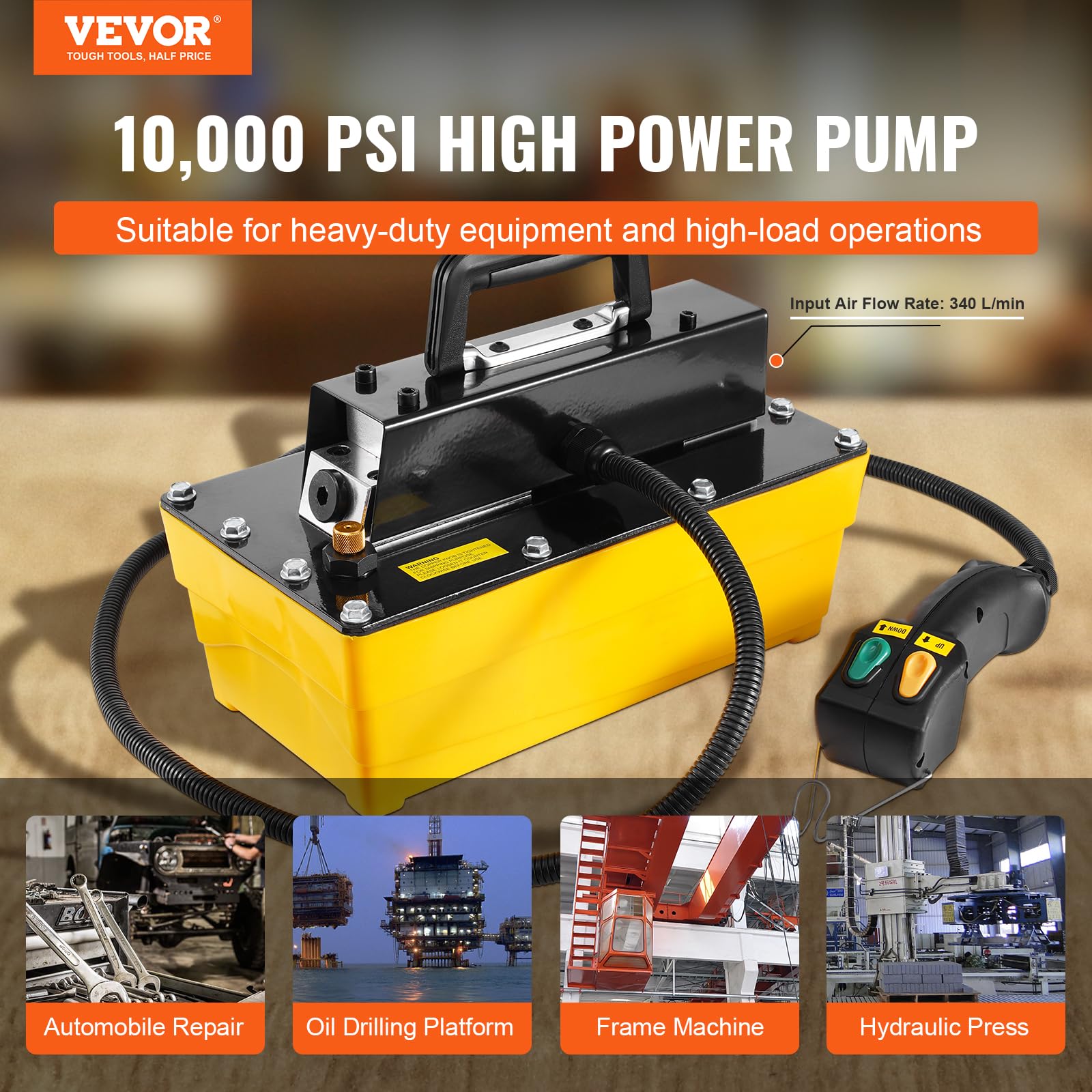 VEVOR 10,000PSI Air Hydraulic Pump with 0.61 Gal Reservoir - 3/8