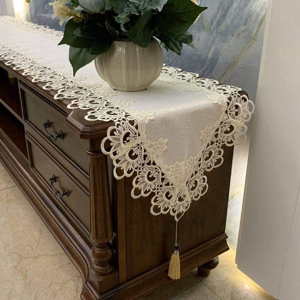 European Style Lace Macrame Table Runner with Embroidered Tassels - Elegant Rectangle Tablecloth for Wedding, Bridal, Dining Room & Kitchen Decor - Perfect for Holiday Celebrations, Dinner Parties & Home Decoration