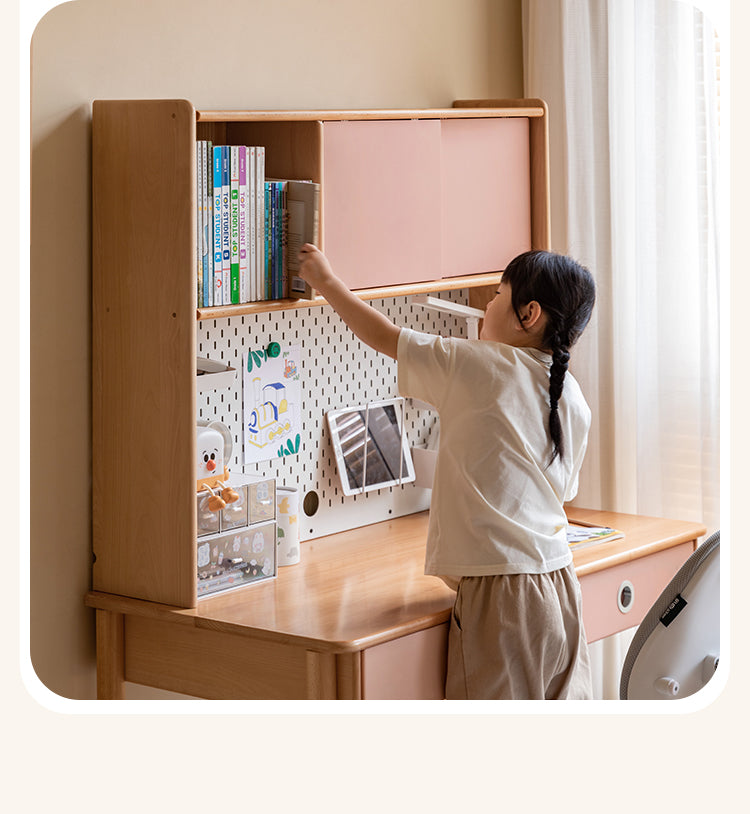 Solid Wood Study Desk with Shelf - Beech & Oak Wooden Writing Desk for Home Office, Study Room, or Library - Durable & Stylish Workspace Solution
