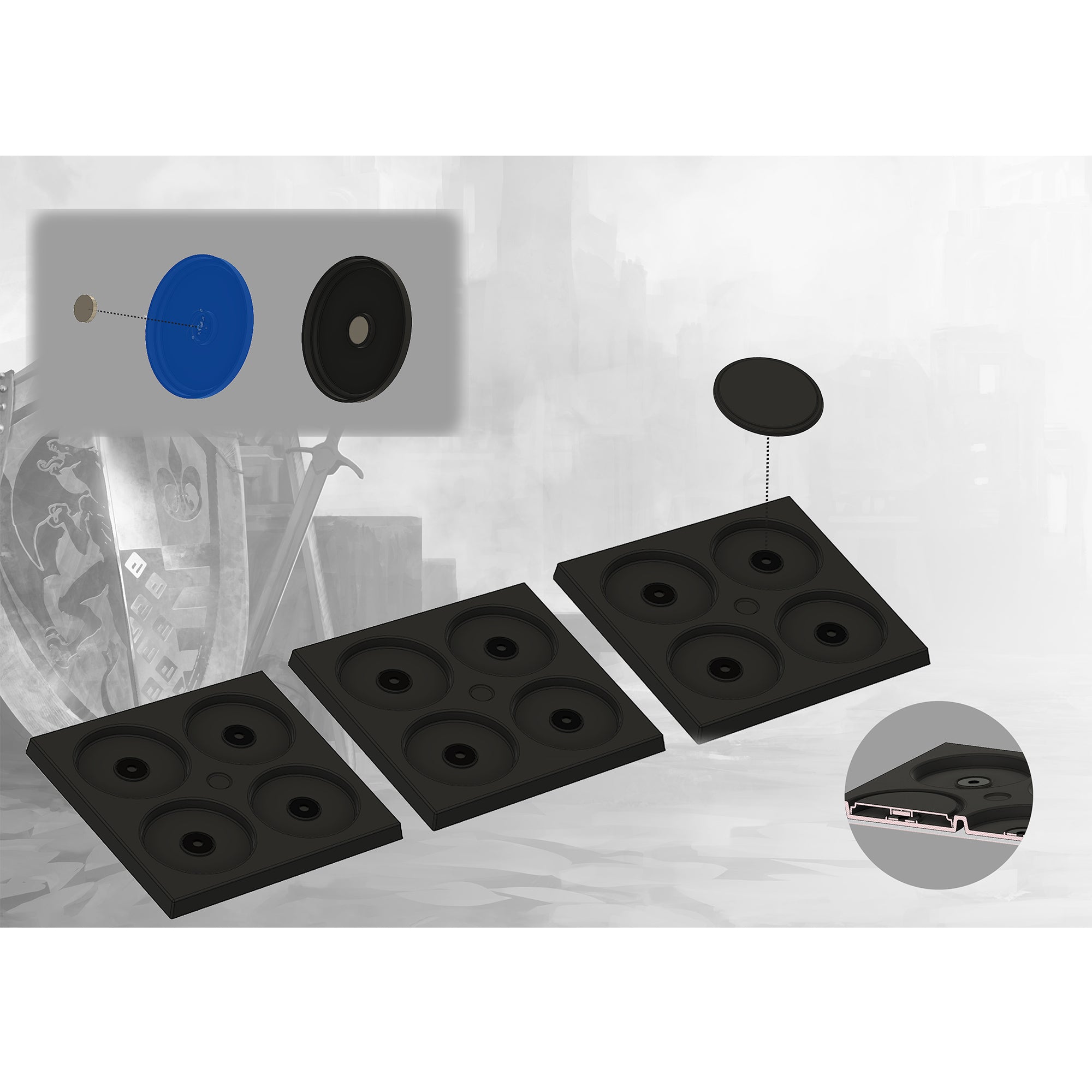 Conquest Magnetic Bases & Stands for Miniature Wargaming - Durable Infantry Figure Holders for Tabletop Gaming & Warhammer Scenes