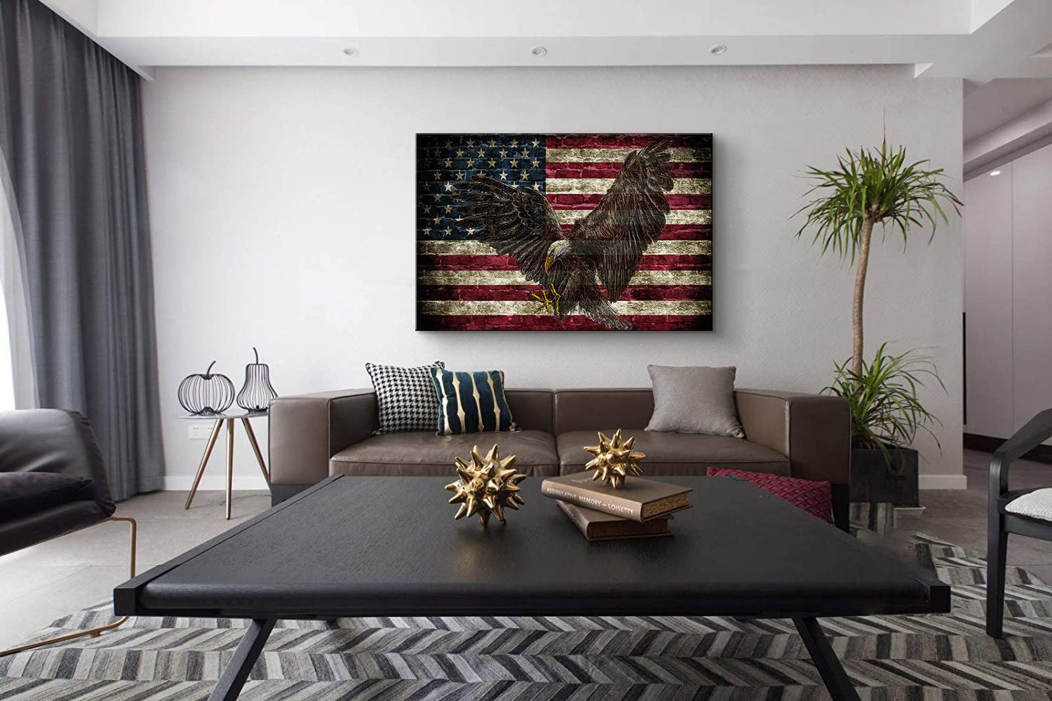 American Flag Wall Art - Patriotic Eagle Military Decor for Bedroom & Living Room - 24''H x 36''W - Perfect for Veterans Day, Memorial Day & Home Office Decor