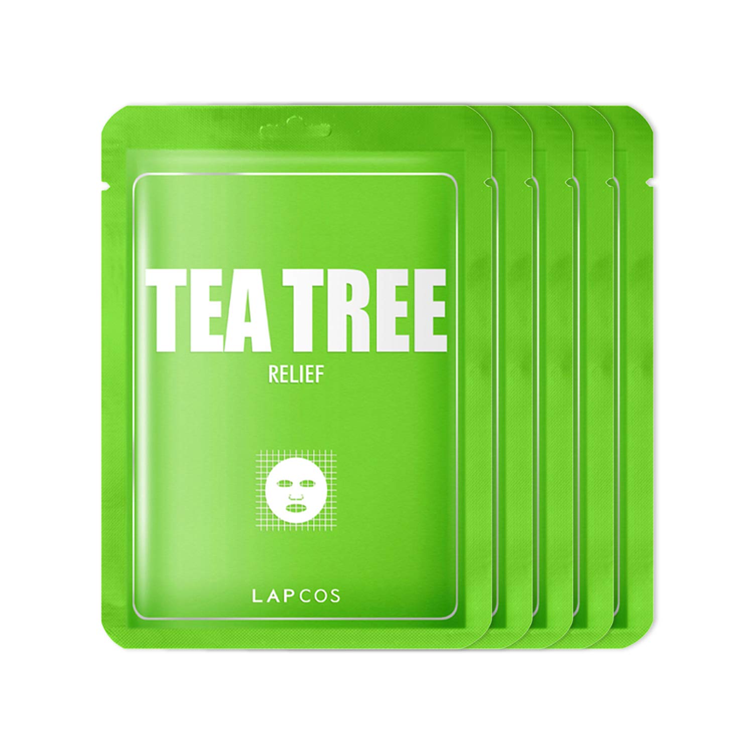 LAPCOS Tea Tree Sheet Mask for Acne & Pore Care - Korean Beauty Soothing Face Mask (5-Pack) | Daily Skincare Routine & Spa Night Essential