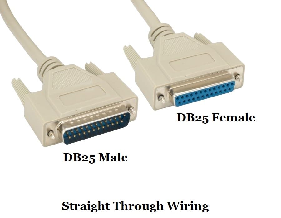 Shielded RS232 Serial Cable DB25 Male to DB25 Female - Molded Beige (3/6/10/15/25/50/100 Feet) for Industrial Automation, POS Systems & Legacy Computer Connections