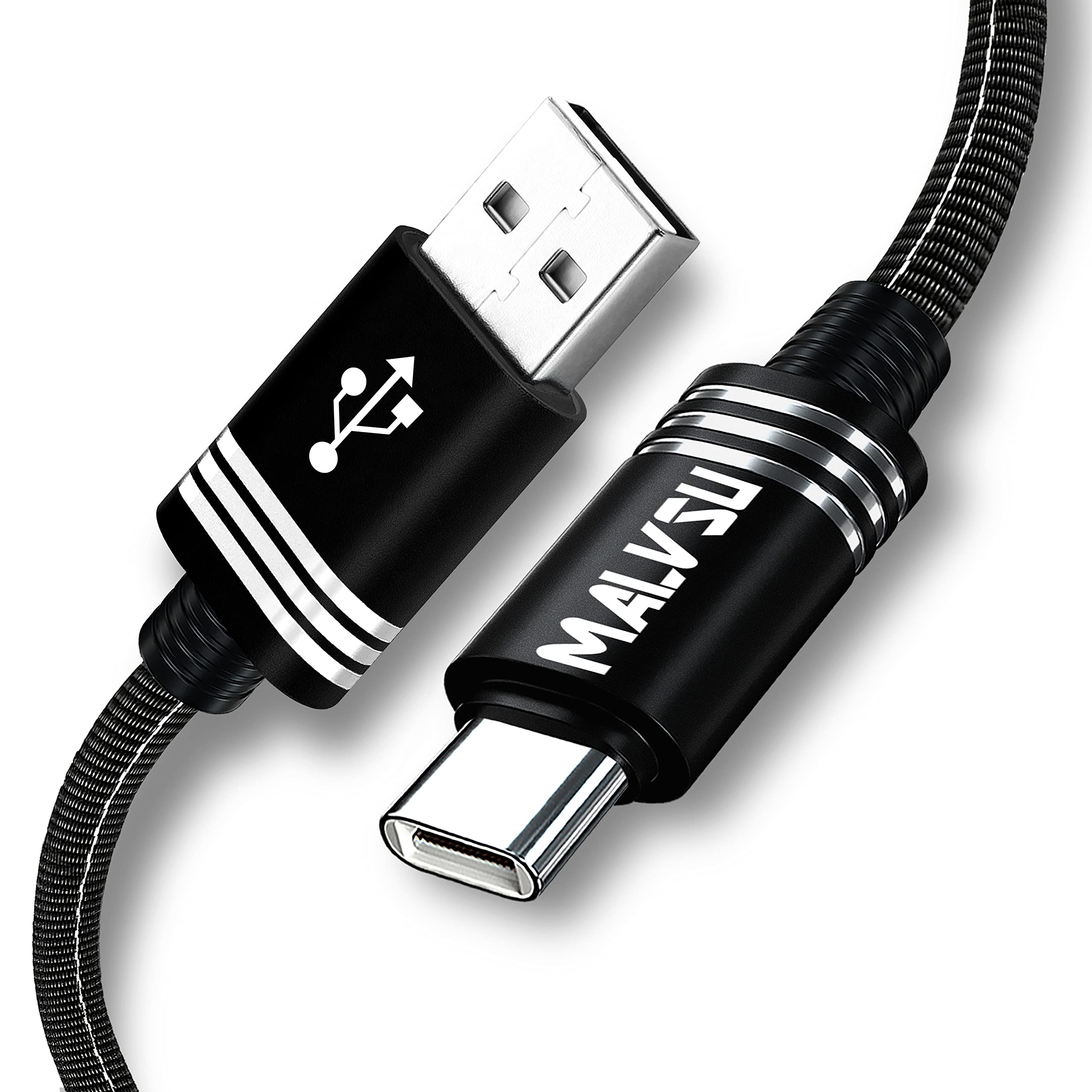 MALVSU USB Type C Cable 3A Fast Charging [2-Pack 6ft] - Nylon Braided Fast Charger Cord for Samsung Galaxy S10/S9/S8/S20+/A51/A11, Note 10/9/8, PS5 Controller - Durable USB C Charger (Black) - Perfect for Home, Office & Travel Charging