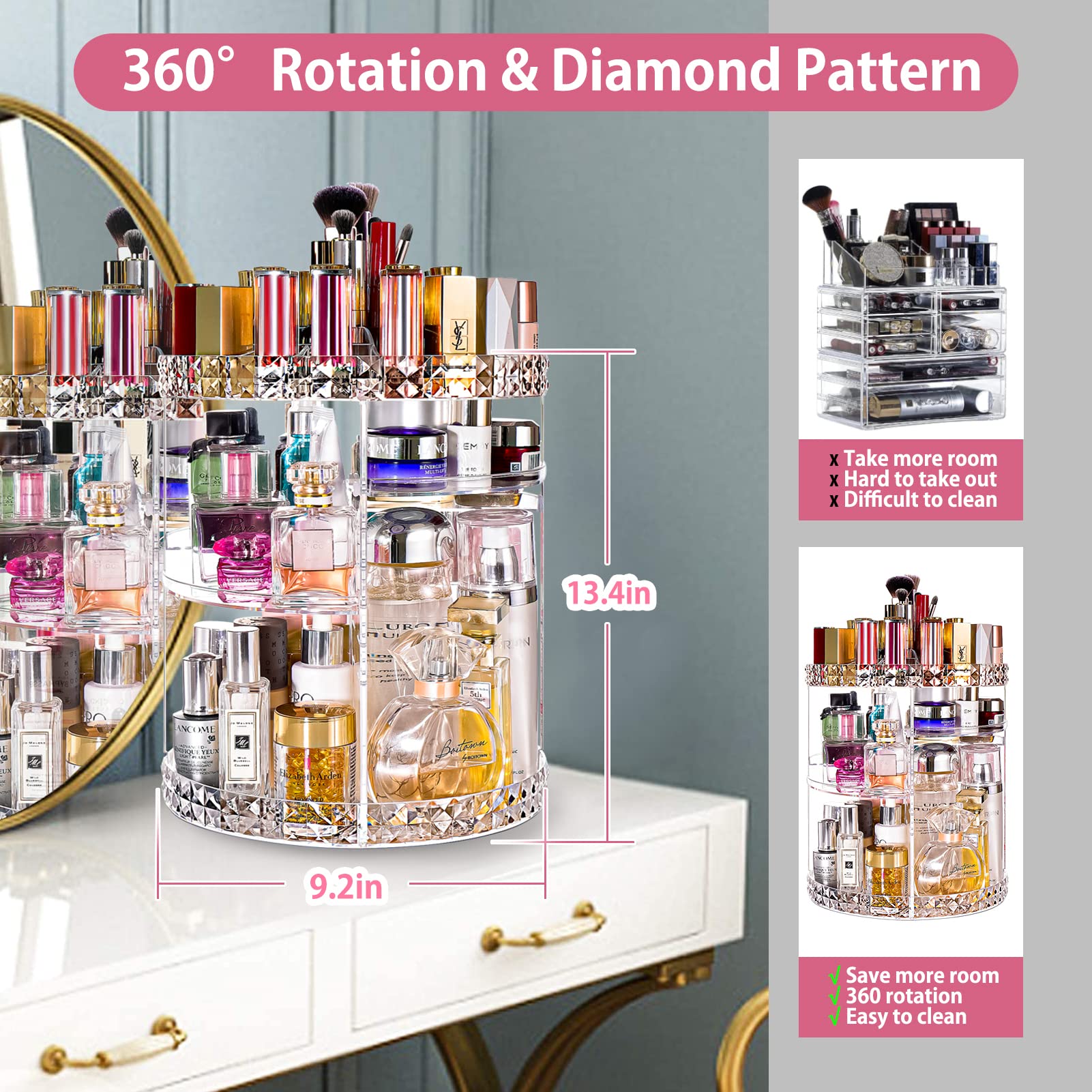 360° Rotating Large Clear Makeup Organizer with 7 Detachable Shelves - Cosmetic & Perfume Storage Display Case for Vanity, Dresser, Bathroom Countertop - Perfect for Organizing Skincare, Jewelry & Beauty Products