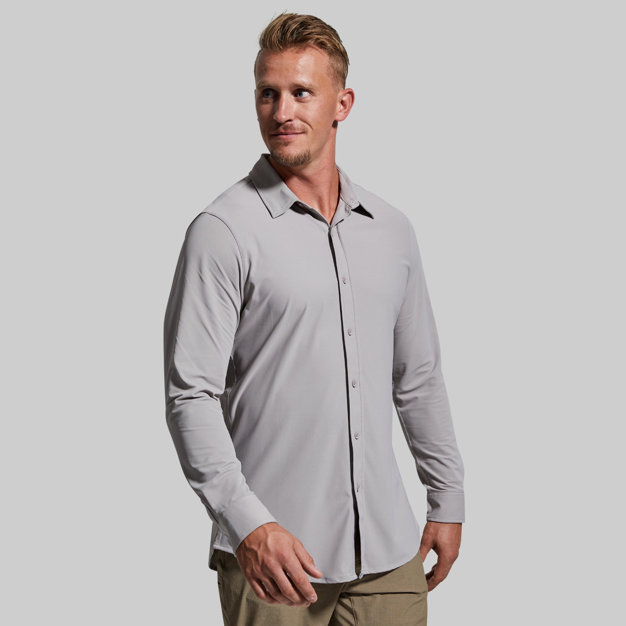 Men's Stone Color Long Sleeve Network Shirt - Comfortable Casual Wear for Office, Travel & Outdoor Activities