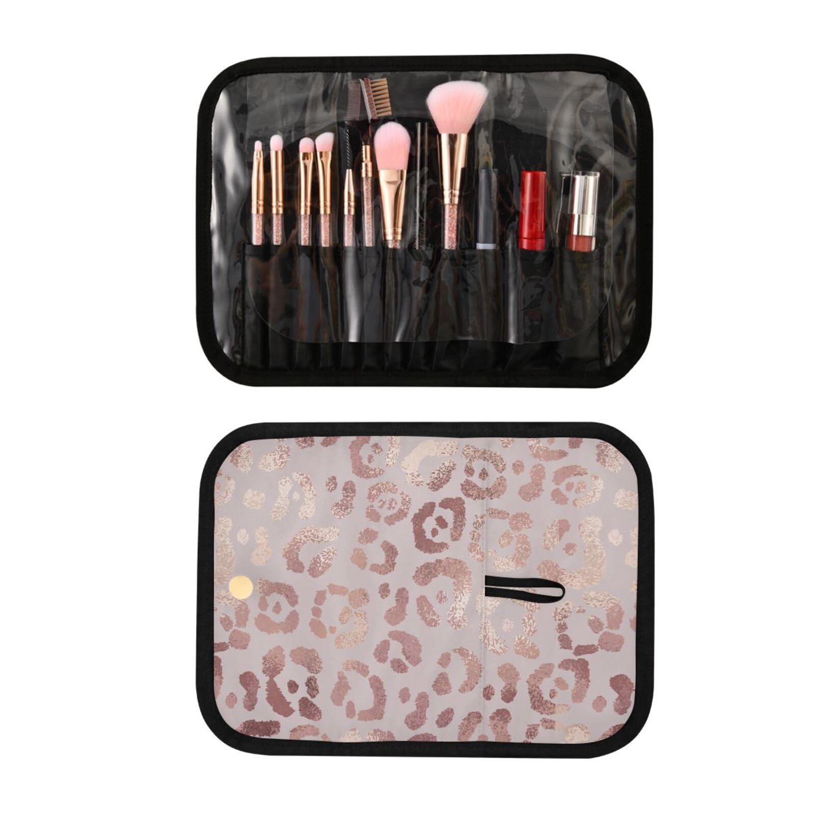 Elegant Rose Gold Leopard Print Hanging Toiletry Bag Set - 3 PCS Travel Makeup Organizer with Clear Compartments | Portable Cosmetic Storage for Women | Perfect for Vacation, Gym, Camping & Business Trips