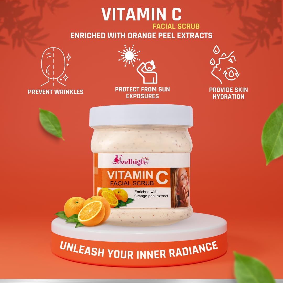 Feelhigh Papaya Face & Body Scrub with Vitamin C Cream - 2-Piece Skincare Set for Exfoliation & Brightening | Perfect for Daily Glow & Acne-Prone Skin