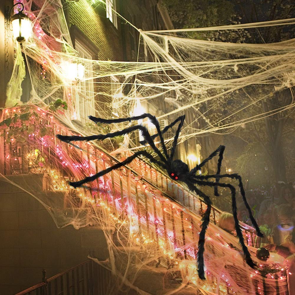 6.6 Ft Giant Halloween Spider Decorations - Scary Hairy Large Spider Props for Outdoor Yard, Party & Home Decor - Perfect for Halloween, Haunted Houses & Themed Parties (Black)