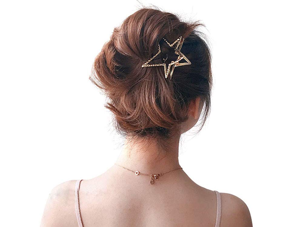 MANDI HOME Silver Star Hair Clips - Heart & Star Shaped Metal Hair Claws with Teeth Comb for Long Hair, Strong Grip Hair Accessories for French Twist, Wedding, Prom, Party & Everyday Hairstyles