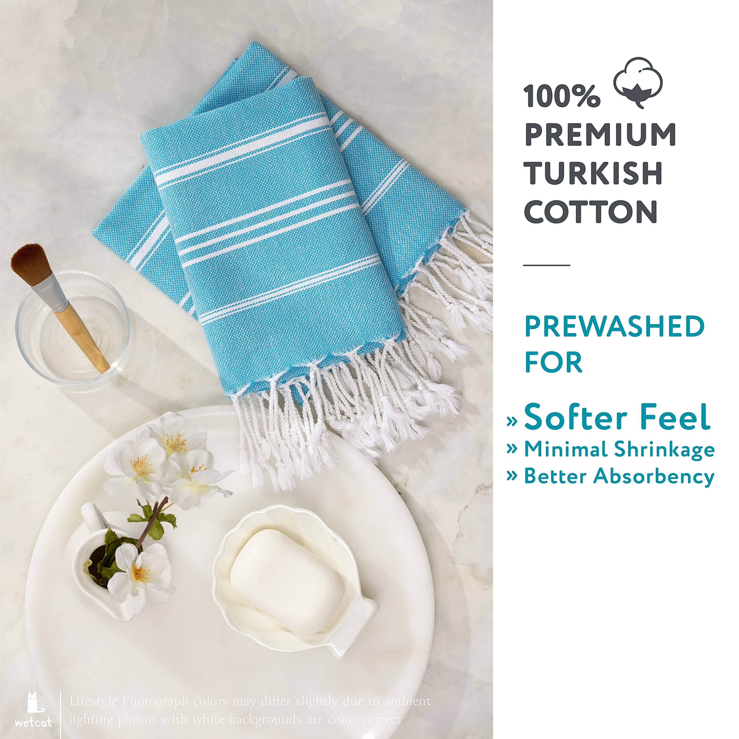 Premium WETCAT Turkish Hand Towels Set of 2 - 100% Turkish Cotton, Pre-Washed & Quick Drying (20