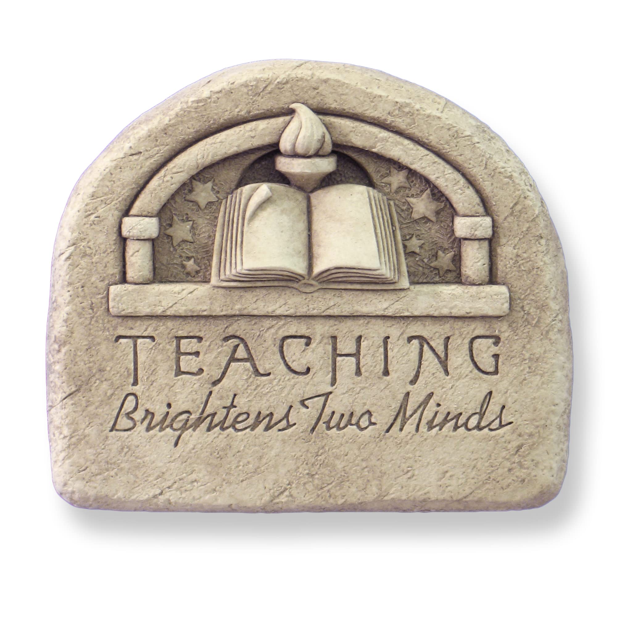 Handcrafted Teacher Appreciation Gift - Inspirational 'Teaching Brightens Two Minds' Stone Plaque, Artisan-Made Garden Statue for Classroom Decor, Home Office, or Outdoor Garden Display