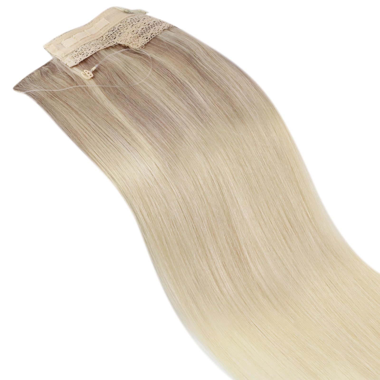 Sunny Wire Hair Extensions 100% Real Human Hair - Invisible Fish Line Extensions Ash Blonde to Platinum Blonde #18/22/60 (16 Inch) for Natural Volume & Seamless Blending | Perfect for Weddings, Parties & Daily Styling