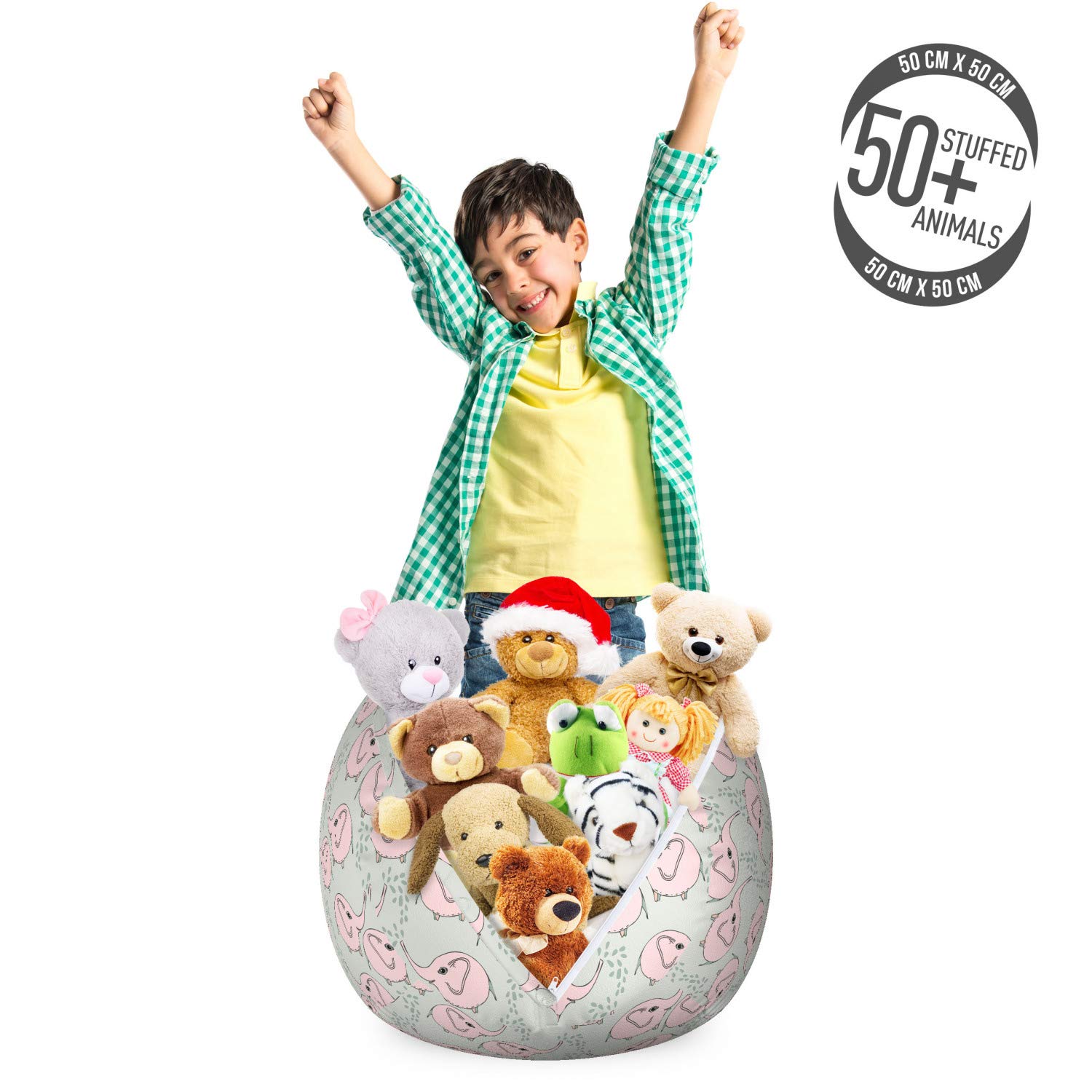 Ambesonne Pastel Storage Toy Bag Chair - Cartoon Celebration Playroom Themed Stuffed Animal Organizer - Washable Small Size Rose Pearl - Perfect for Kids' Room, Nursery & Playroom Organization
