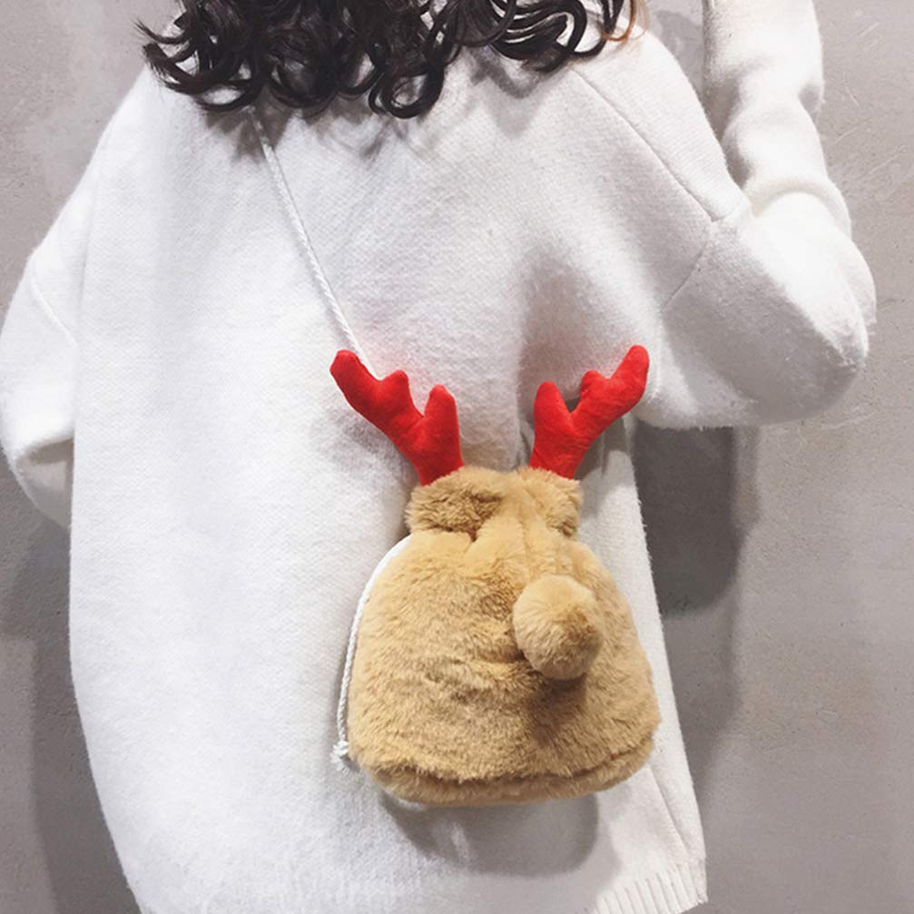 Trendy Faux Fur Crossbody Bag with Reindeer Antler Design - Stylish Drawstring Bucket Purse for Women & Girls | Perfect for Winter Outfits, Holiday Parties & Casual Daily Use