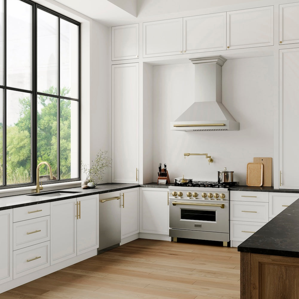 ZLINE Autograph Edition 24-inch Built-In Dishwasher - Stainless Steel with Champagne Bronze Handle, 3rd Rack, Tall Tub Design, 51dBa Ultra Quiet (DWVZ 304 24 CB) - Perfect for Modern Kitchens and Open-Concept Homes