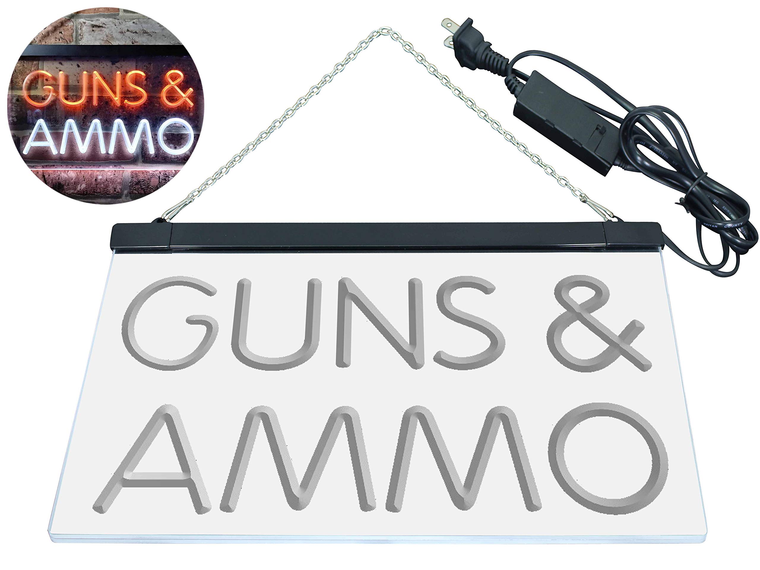 ADVPRO Guns & Ammo LED Neon Sign - White & Orange for Bar & Man Cave