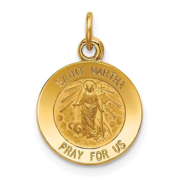 14K Solid Yellow Gold Saint Martha Medal Necklace - Religious Pendant Charm for Women, Gift for Baptism, First Communion & Spiritual Protection | IceCarats Jewelry