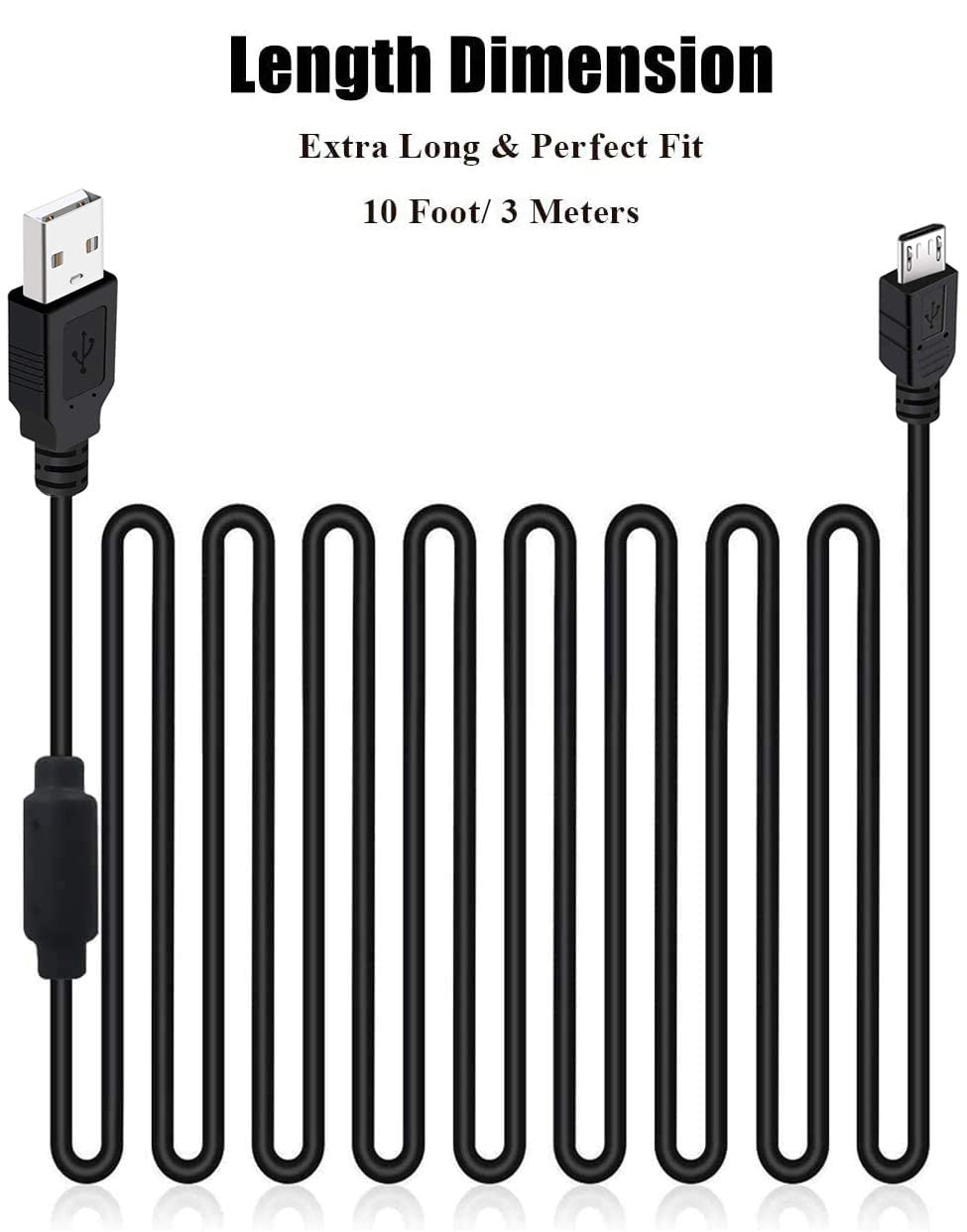 2 Pack 10ft PS4 Controller Charging Cable - Micro USB Sync & Play Cord for PlayStation 4, PS4 Slim, PS4 Pro, DualShock 4, Xbox One, Xbox One S, Xbox One Elite & Xbox One X Controllers - Fast Charging & Gaming Solution for Home & Travel Use
