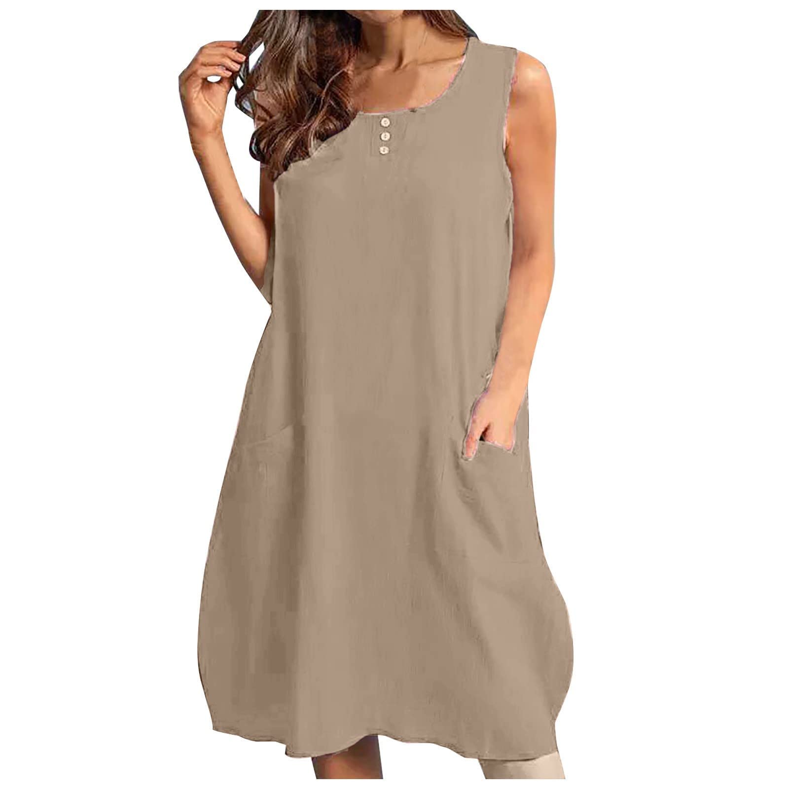 MIANHT Women's Sexy Sleeveless Club Dress - Round Neck Solid Color Summer Dress with Pockets | Perfect for Night Out, Party, Beach Vacation & Casual Wear | Date Night, Cocktail Party, Summer Travel Essential