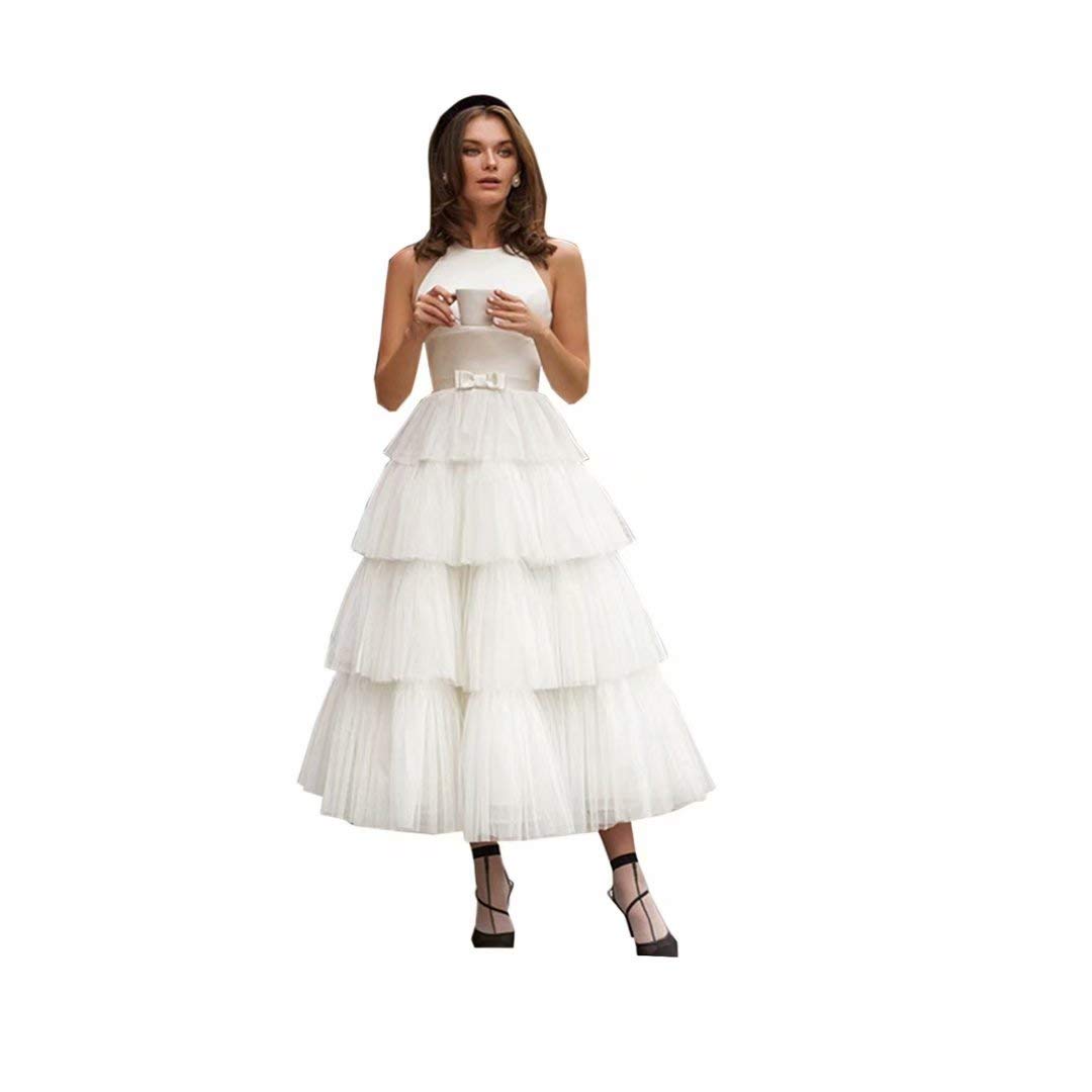 Elegant Yellow Tulle Cocktail Dress | Halter Neck Tea-Length Prom & Wedding Dress | Perfect for Bridal Showers, Garden Parties & Special Occasions