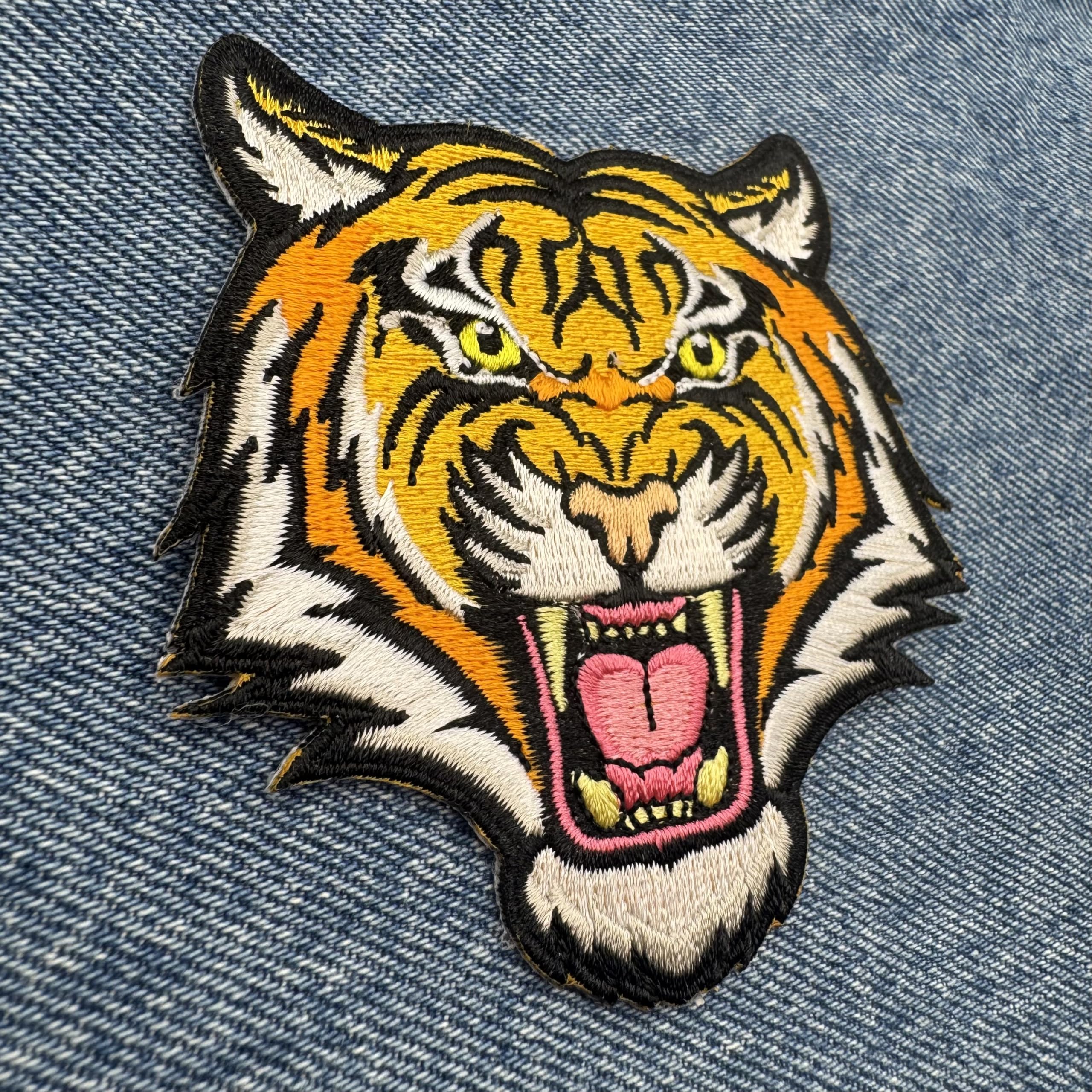 Tiger Patch Embroidered Iron-On Applique - Roaring Bengal Striped Souvenir for Jackets, Bags & DIY Crafts | Premium Fabric Decoration for Clothing & Accessories