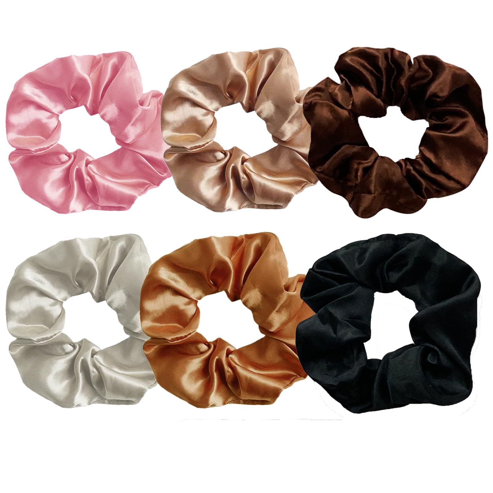 6 Pack Soft Hair Scrunchies for Women & Girls - Stretchable Elastic Hair Ties for Ponytails, Buns & Braids - Gentle No-Slip Hair Accessories for School, Workout, Yoga & Everyday Use