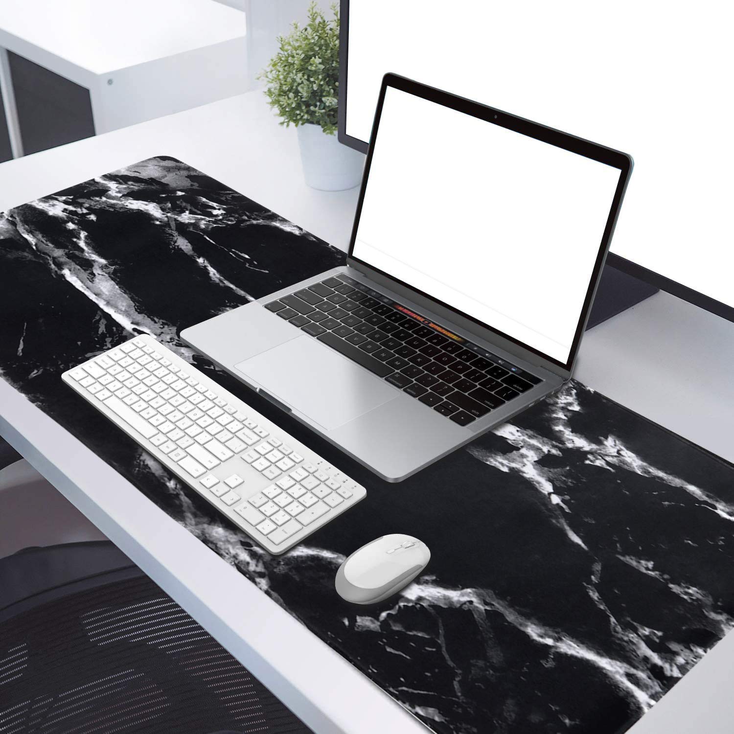 HAOCOO XXL Computer Desk Mat - Large Non-Slip Gaming Mouse Pad with Spill-Resistant Surface for Laptop & Desktop, Black White Marble Design - Perfect for Home Office, Gaming Setup & Workspace Organization