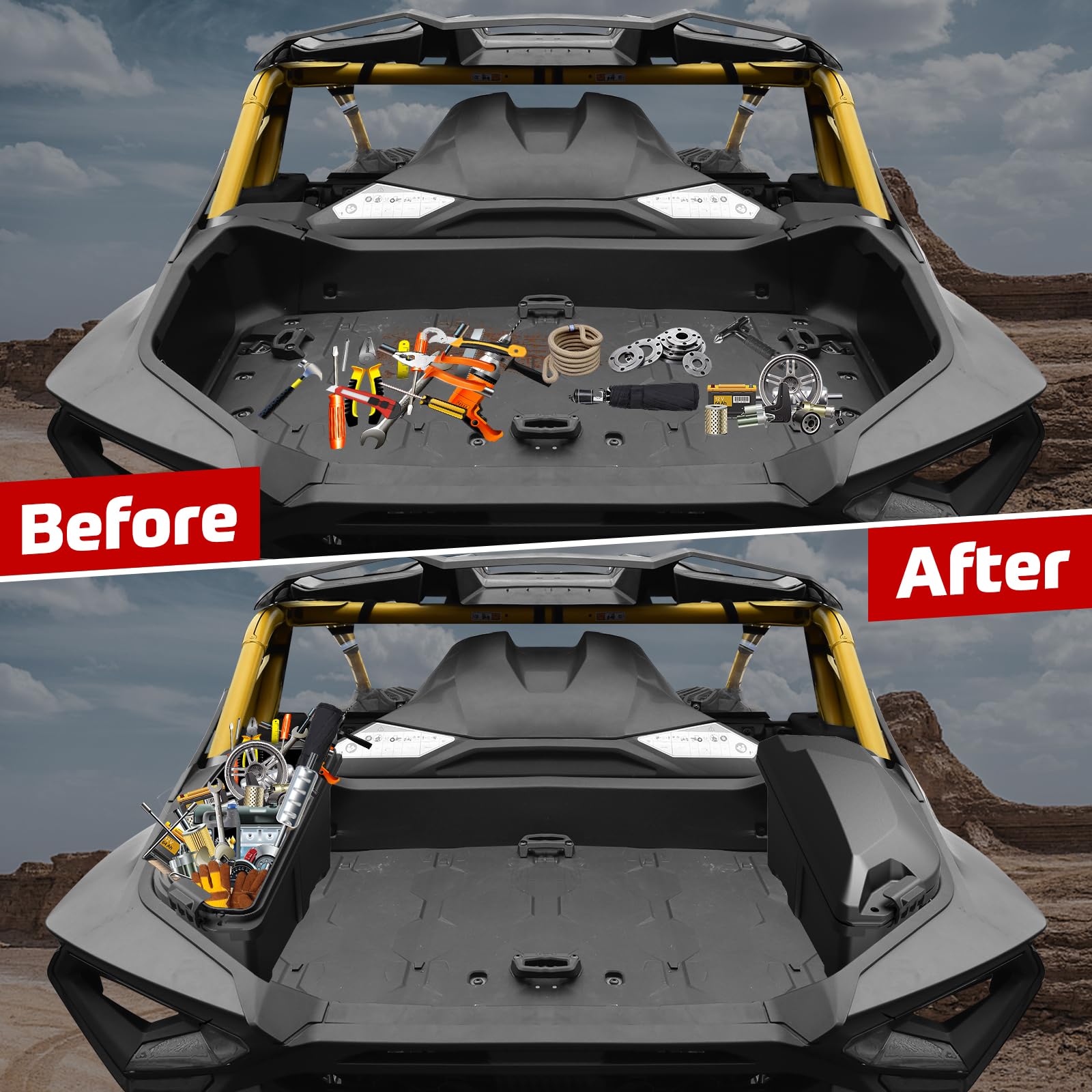 2024-2025 Can-Am Maverick R/X/XRS Rear Side Cargo Storage Boxes - 13.5L LinQ Bed Removable Storage Bin (2-Pack) - Replacement for #715007372 - Perfect for Off-Road Gear Organization & UTV Accessories Storage