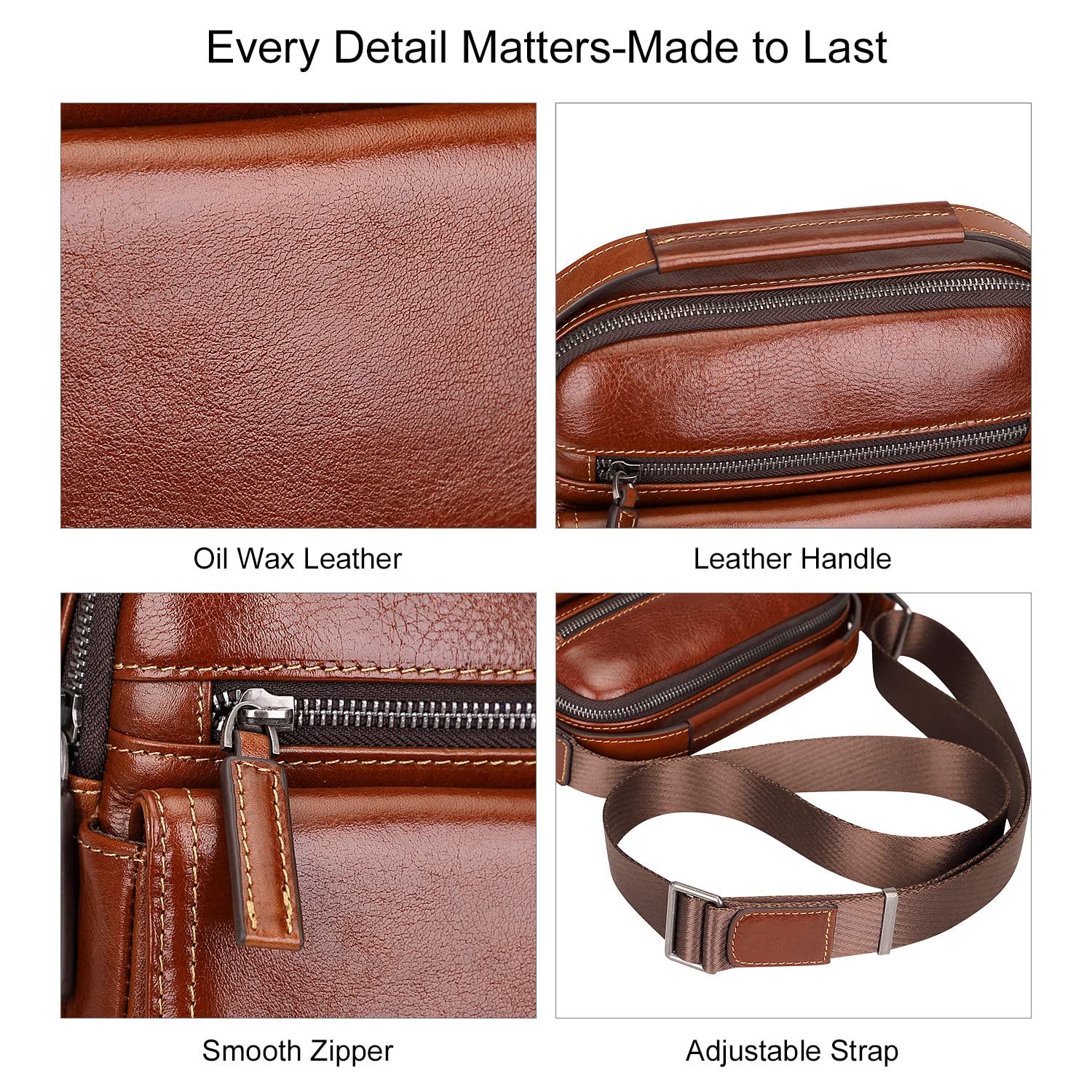 Genuine Leather Crossbody Bag for Men - Small Messenger Bag with Multiple Pockets - Perfect for Travel, Work & Everyday Carry