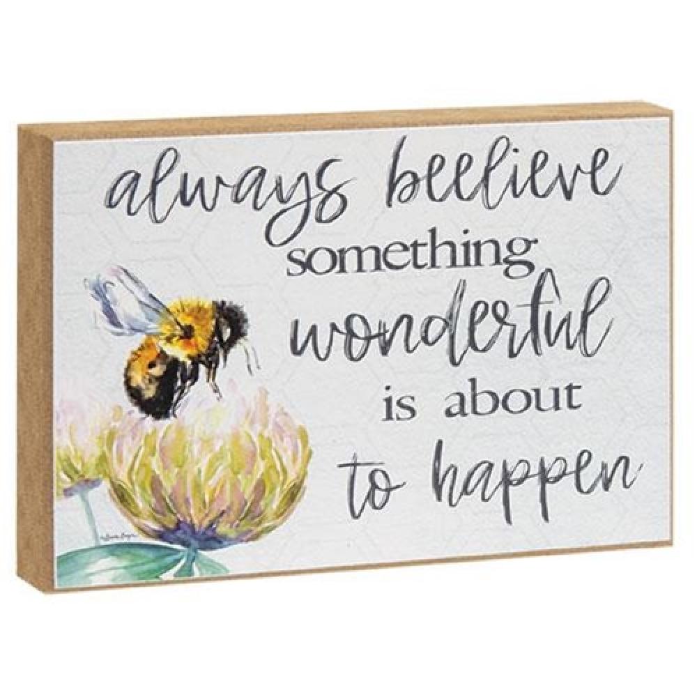 Always Beelieve Block - Inspirational Wooden Wall Art for Home & Office Decor | Motivational Quote Sign for Living Room, Bedroom, or Workspace
