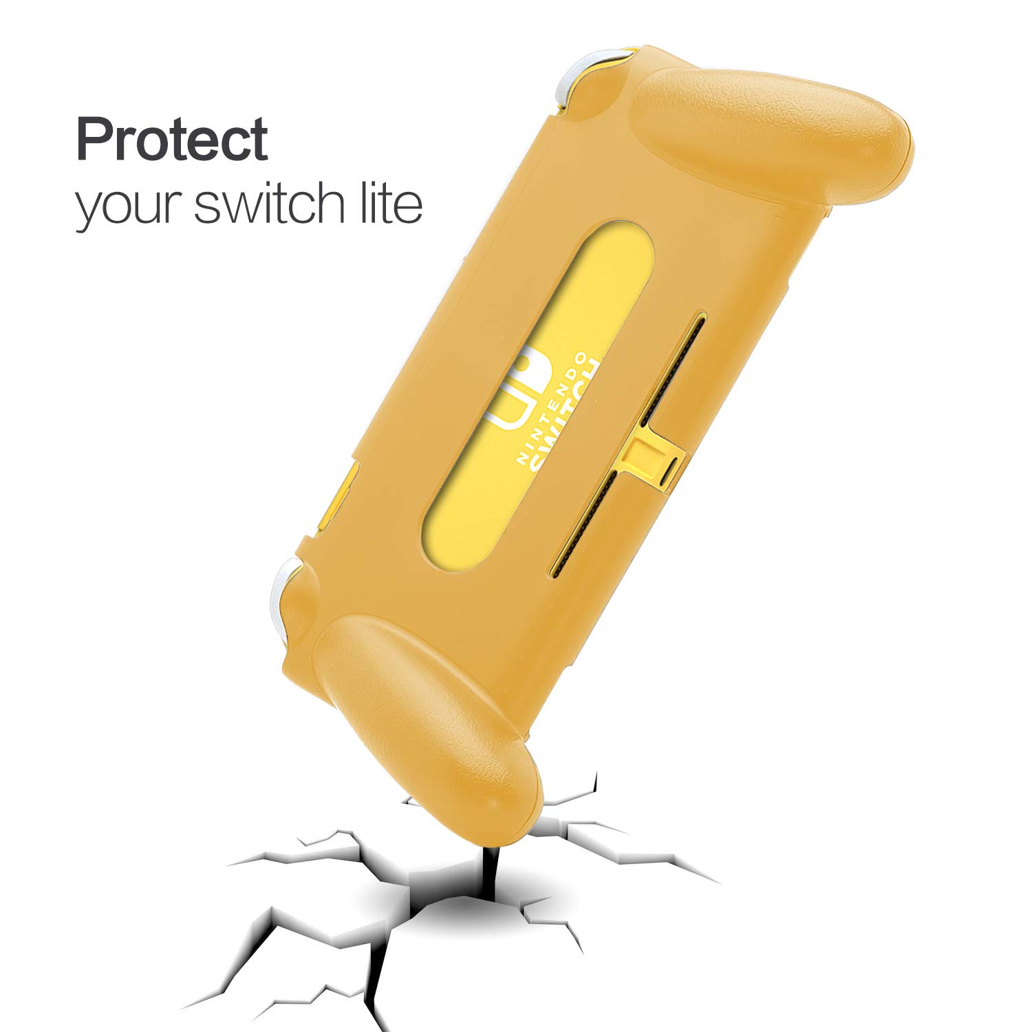 HEATFUN 任天堂Switch Lite手柄握把 - 舒适人体工学设计，黄色游戏手柄配件，提升Switch Lite游戏体验，适合长时间游戏和旅行娱乐