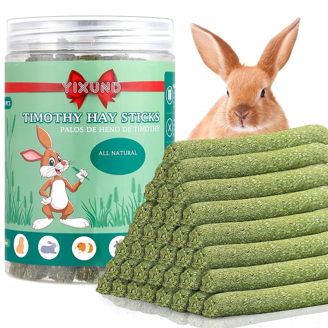 Timothy Hay Sticks for Rabbits - 40Pcs Natural Chew Toys for Guinea Pigs, Hamsters, Chinchillas, Rats & Small Animals | Handmade Dental Treats for Healthy Teeth | Perfect for Cage Enrichment & Playtime