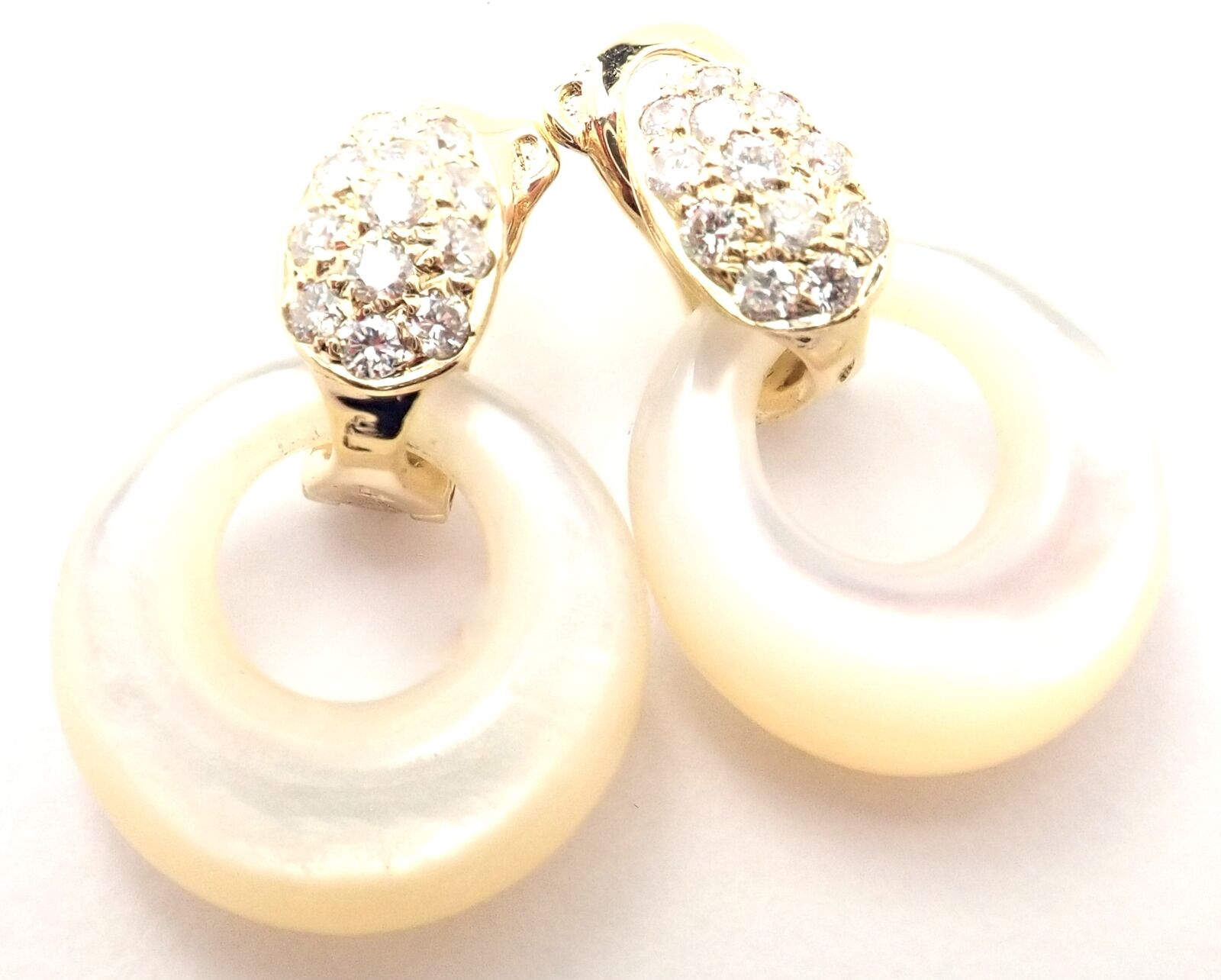Van Cleef & Arpels 18k Yellow Gold Diamond Mother of Pearl Door Knocker Earrings - Luxury Jewelry for Women, Perfect for Weddings & Special Occasions