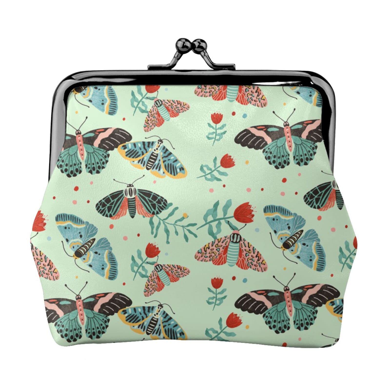 Elegant PU Leather Buckle Coin Purse with Watercolor Butterfly Floral Design - Girls' Kiss-Lock Change Wallet for Everyday Use, Travel & Gift Giving